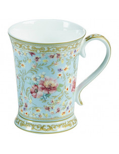 Taza Flores Rosas Azul
