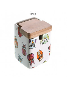 Azucarero Cerámica Búhos Bambú