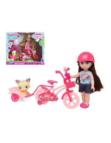 Puppe mit Haustier Dream Bicycle Rosa